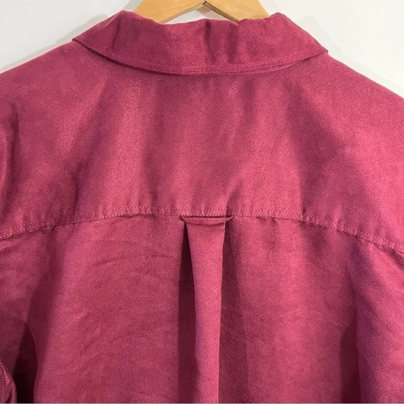 Woman Within Faux Suede Button Up Shirt 1X Burgundy Wine Red Plus Long Sleeves - Picture 5 of 6